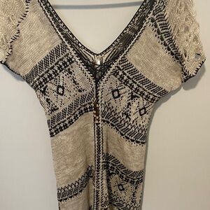 Free People Black and Cream Knit SweaterDress /Cover up